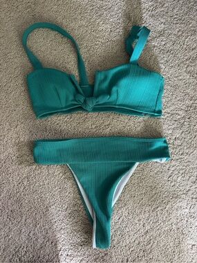 SHEIN Teal Textured Knot Bikini Set